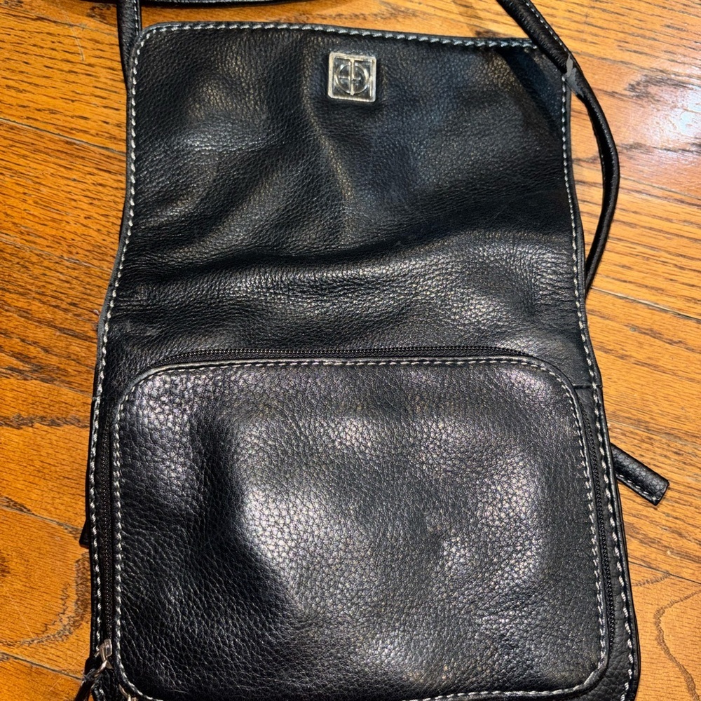 Gianni Bernini Leather Crossbody Black Purse Crossbody Bag Silver Hardware Small - Picture 4 of 10